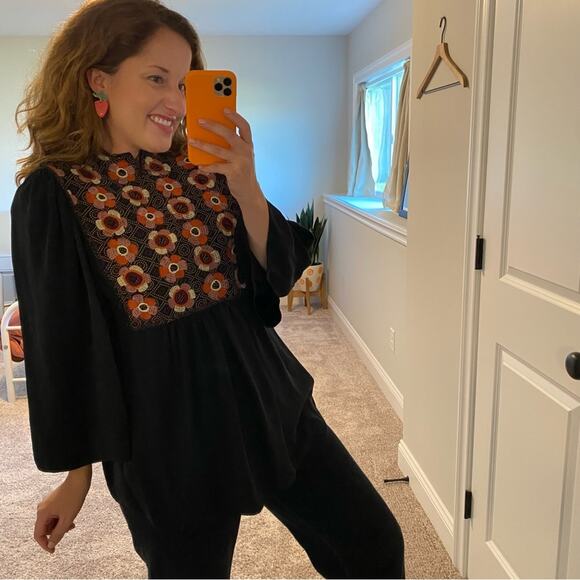 NWT Isabel Marant Black Silk Floral Embroidered Blouse 1 Small - Picture 7 of 16